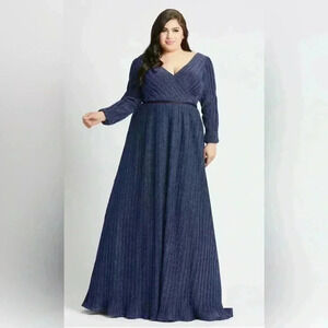Mac Duggal Deep Blue Long Sleeve Maxi Dress